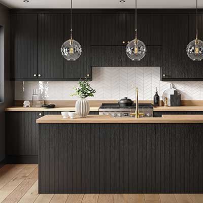 Lena Grooved Kitchen cabinets in Legno Black