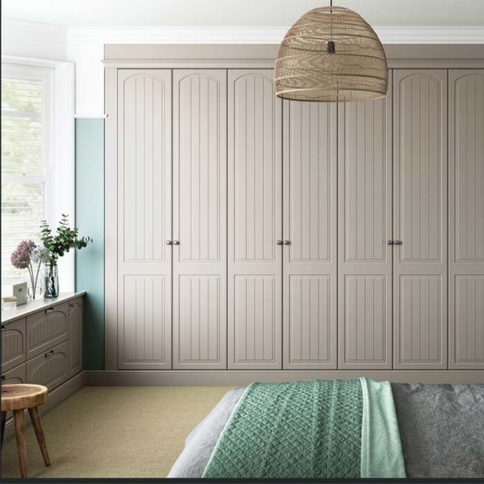 Saxon Arch Fitted arched raised panel 8 door wardrobe in Stone Grey