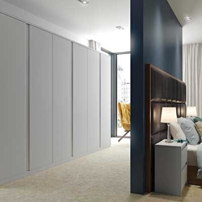 Alaska/Kassel Fitted J-pull wardrobes in Light Grey