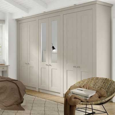Athlone fitted shaker 6 door wardrobe in Cashmere with 2 mirror inserts