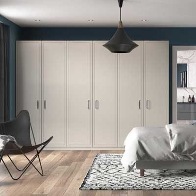 Jones Mock in-frame wall to wall fitted wardrobes in Taupe Grey